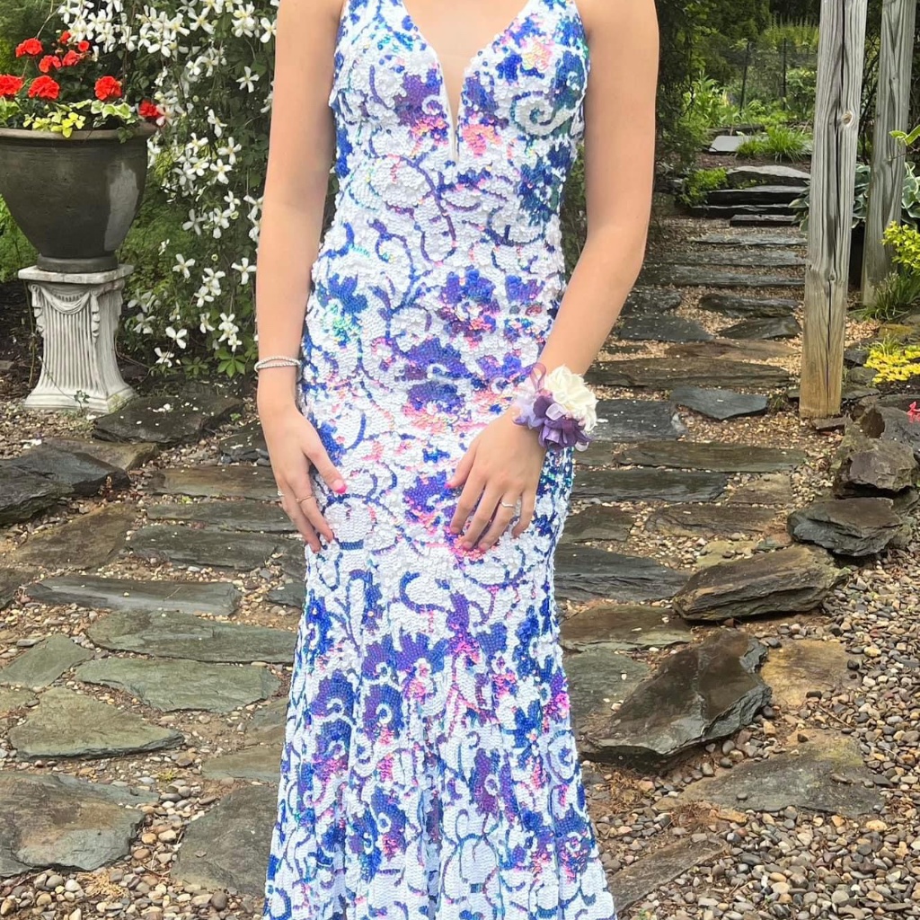 Jovani Blue And Purple Floral Prom Dress